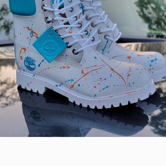 Timberland Other - Mens Timberland White and Teal Splash  Boots Customade